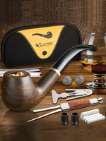 Scotte Tobacco Pipe Handmade Ebony Wood Root Smoking Pipe Gift Box and Accessories