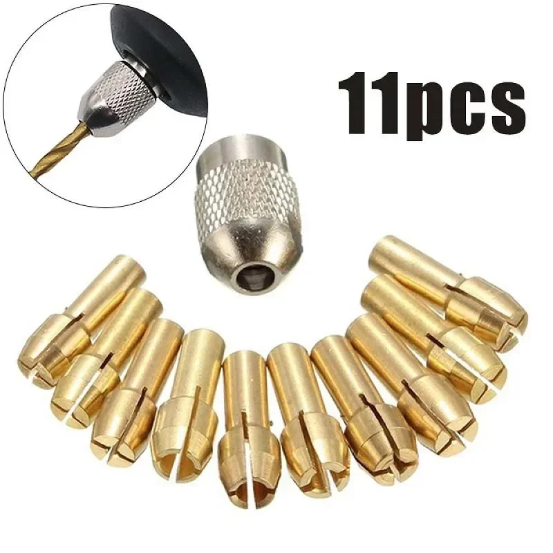 10/11PCS/lot Mini Drill Brass Collet Chuck for Dremel Rotary Tool 0.5-3.2mm Brass and Nut for Dremel Accessories Set