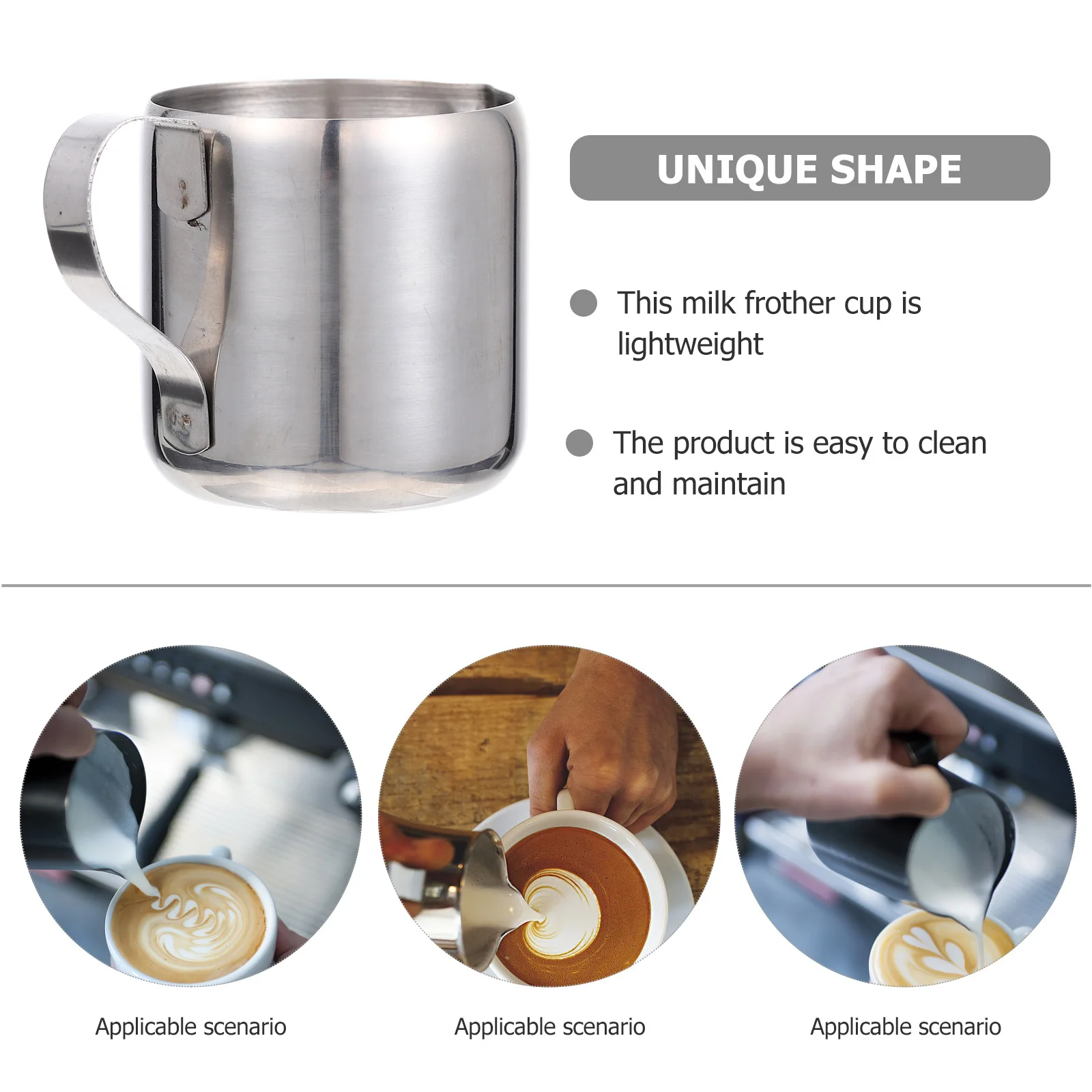 

Stainless Steel Milk Frother Cup Professional Milk Frothing Pitcher Easy Clean Lightweight Portable Kitchen Coffee Steaming