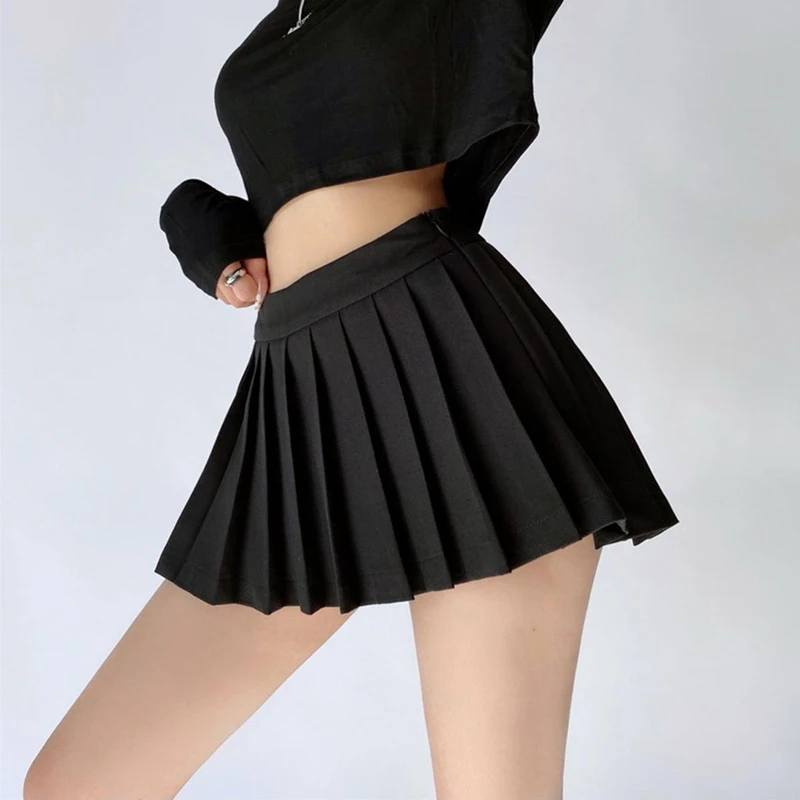 Gidyq Summer Women Pleated Skirts High Waist Vintage Sexy Mini Skirts Korean Tennis Student All Match Designed Dance Skirt New