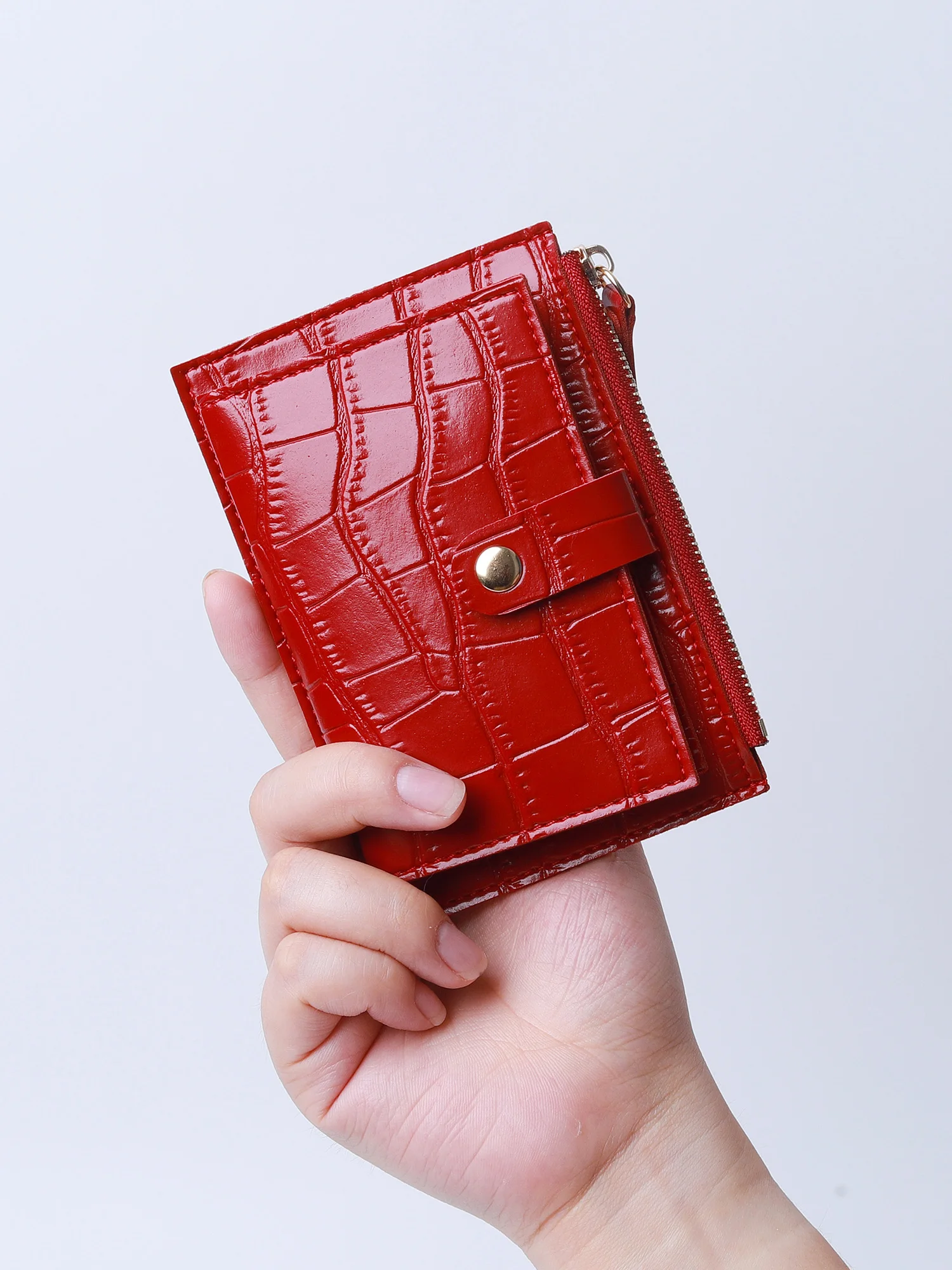 Mini Minimalistischer PU-Leder Kartenhalter für Damen, Stilvolles Krokodilmuster, Kreditkartenhalter, Kleine und Tragbare Geldbörse mit Reißverschluss – Detail 5
