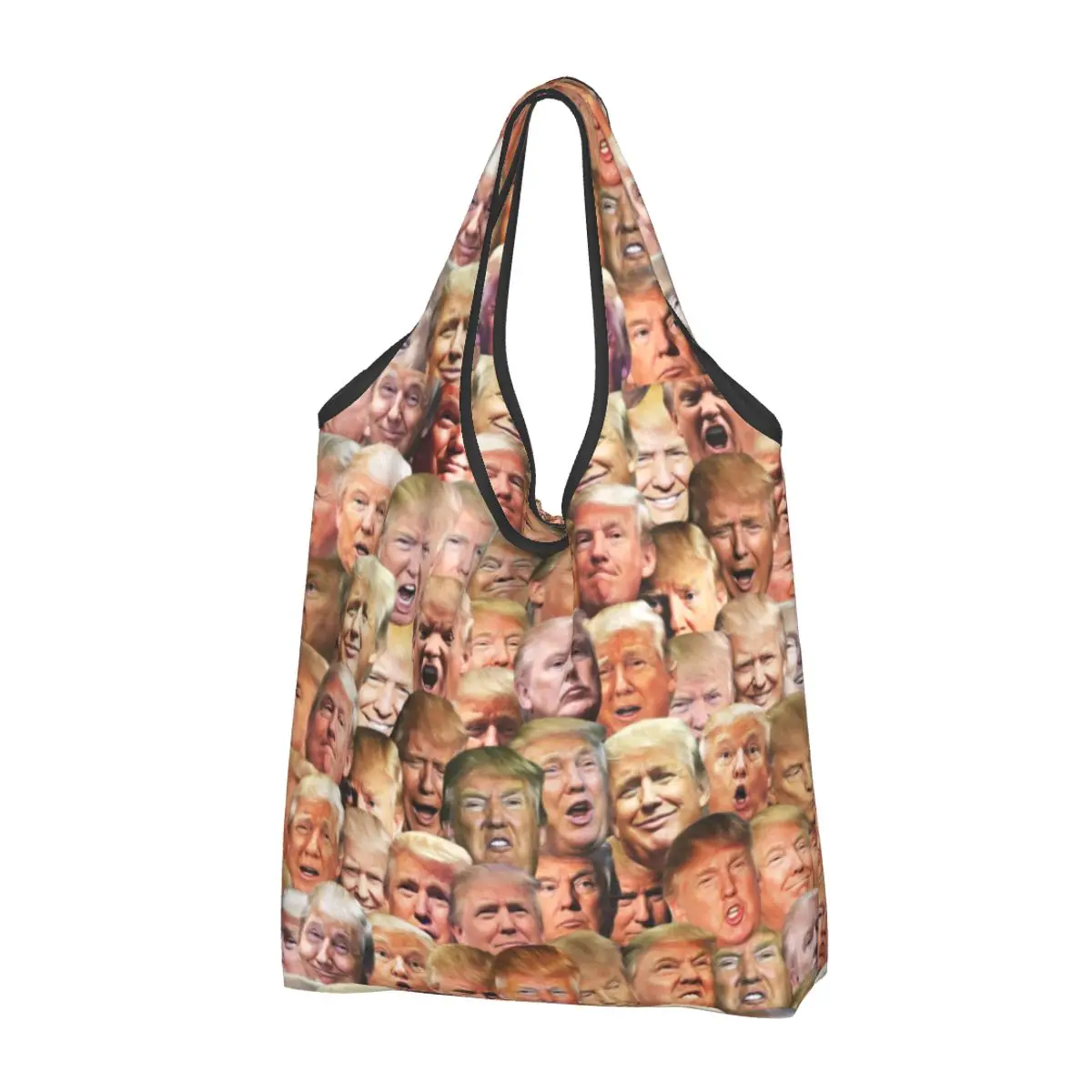 Fashion Custom Trump Meme Collage Shopping Tote Bag Portable American Presidential Trump Groceries Shopper Shoulder Bag