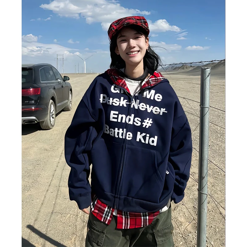 

Мужской кардиган свободного кроя с капюшоном, синий, повседневный, осенний, с эффектом двухслойности, молодежный стиль