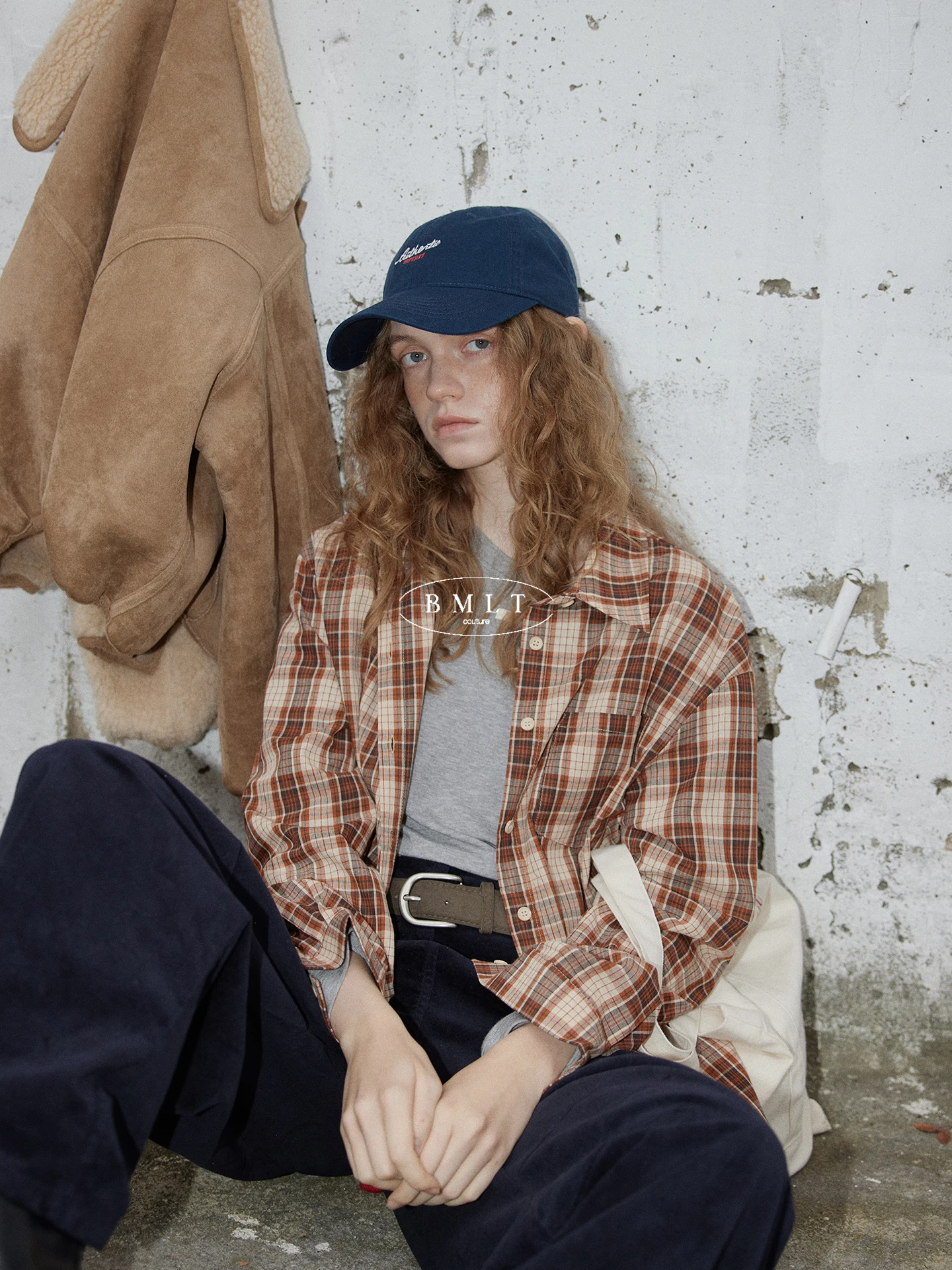 

Корейская свободная рубашка BMLT в клетку, 100% хлопок, с длинным рукавом, отложным воротником, в стиле Lazy Fashion, осенний топ, женская одежда