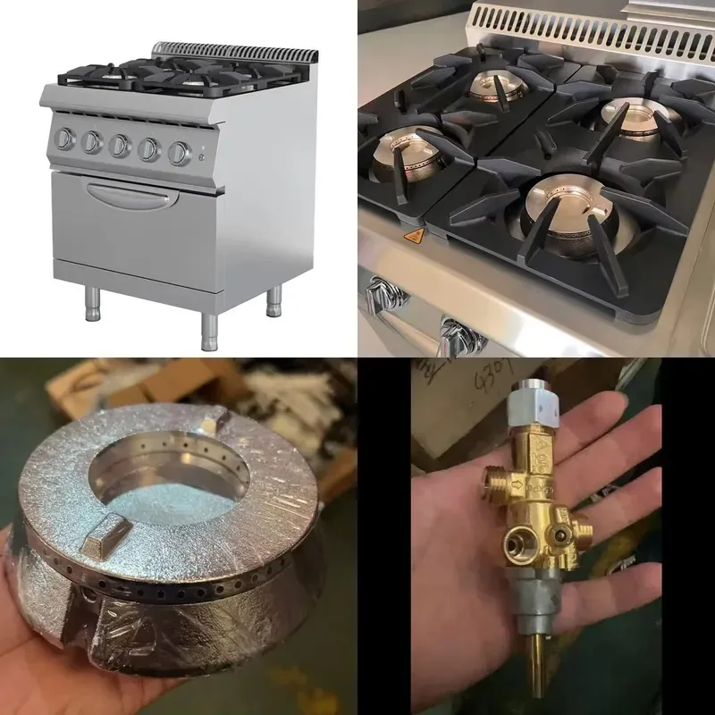 Commercial 4 Burner Gas Stove High Power Stainless Steel Clay Boiler with Oven