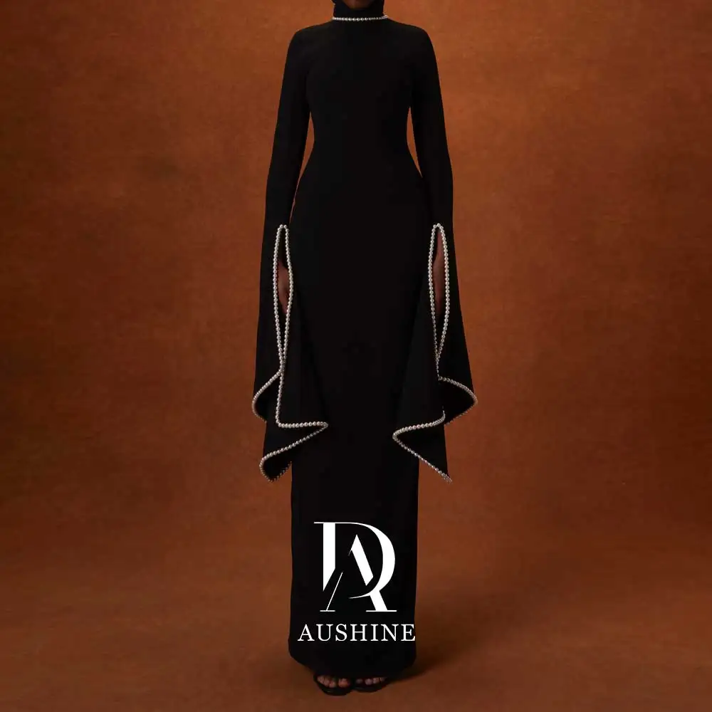 Aushine Dress lunghezza del pavimento abito da sera di compleanno di lusso maniche lunghe abiti da festa di nozze eleganti estivi per le donne arabe 2024