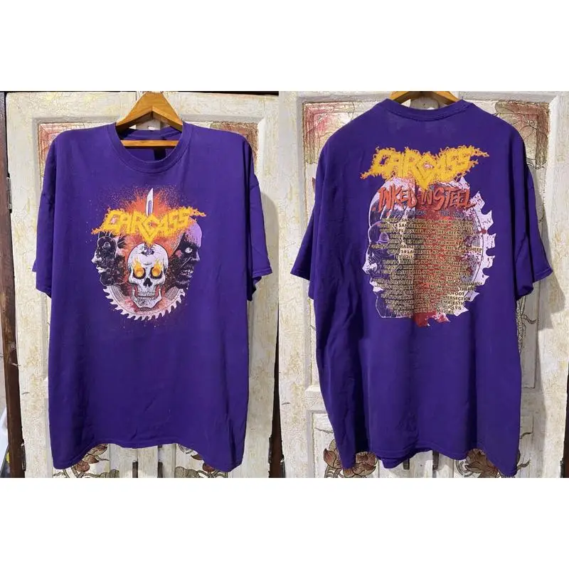 

Carcass Band Inked In Steel Tour Purple Adult Cotton T Shirt Short Uu364