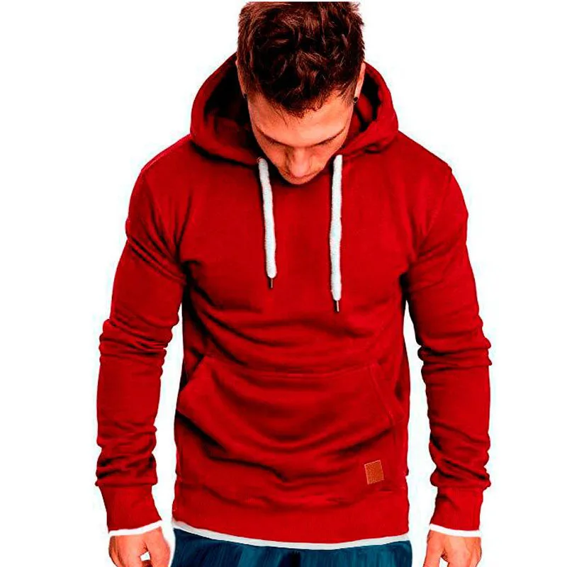 Men's Sweatshirts Training Fitness Solid Color Hooded Coats Stitching Hem Sports Pullover Jackets Men's Fashion Tops MY111