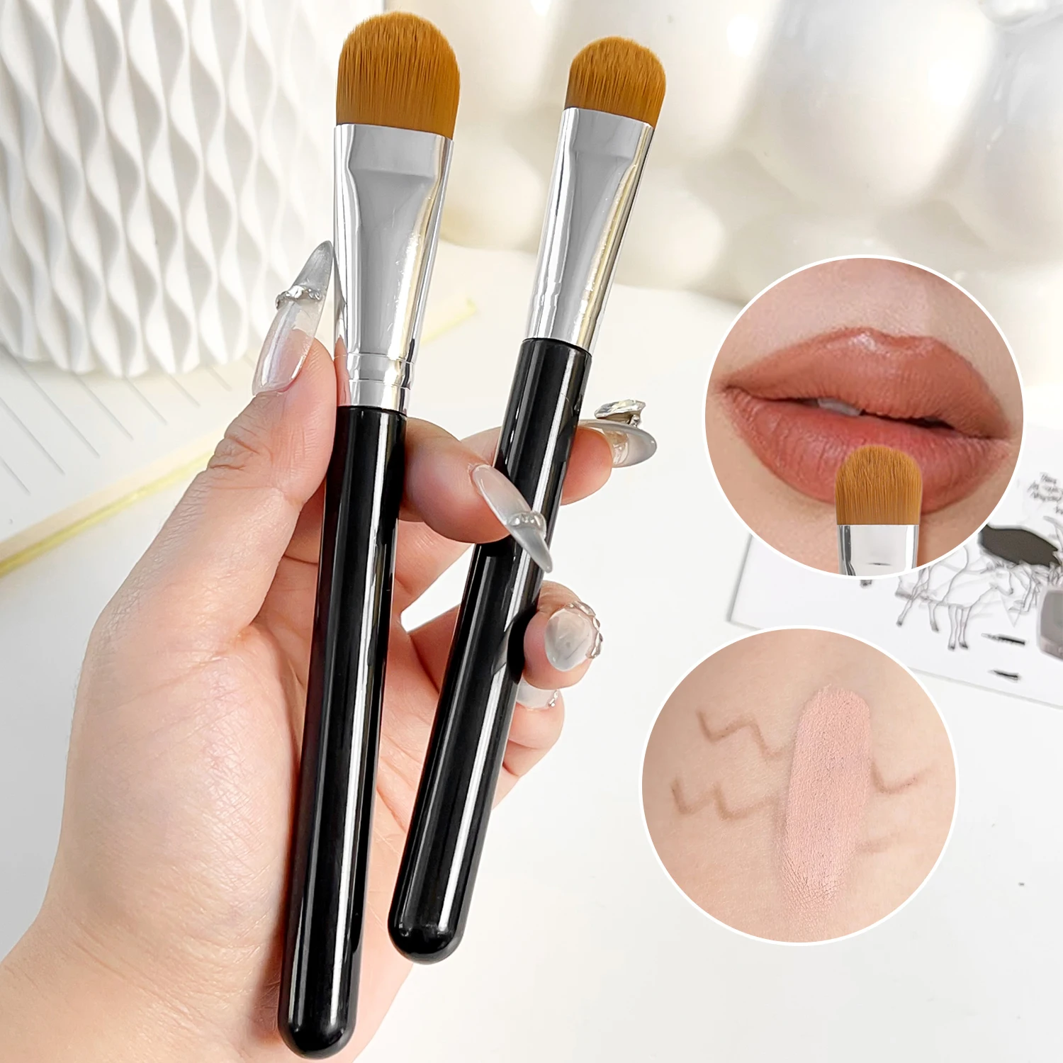 4 Arten von Größen, ultradünner, zungenförmiger Concealer-Pinsel, professionelle flüssige Grundierung, Creme, Concealer-Pinsel, weiche Make-up-Tools