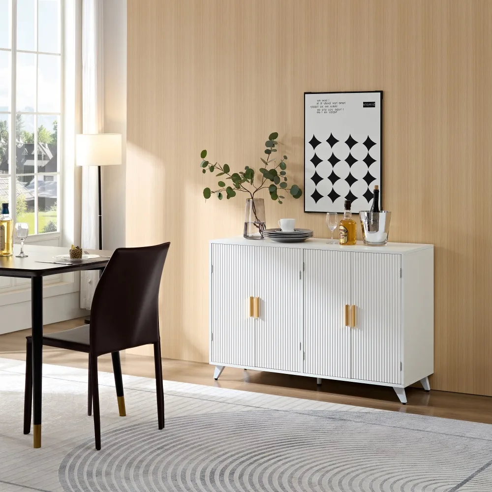 

Sideboard Buffet Cabinet with 4 Doors and Removable Shelves, for Living Room, Dining Room, Ivory White,Dining Cabinet