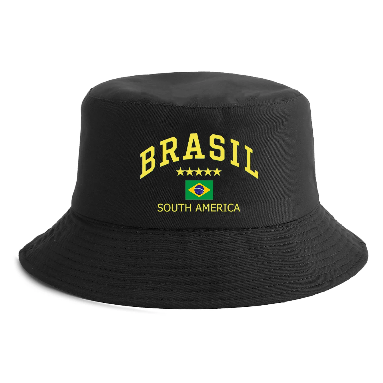 Unisex Brasil South America Flag Print Bucket Hat Reversible Retro Fisherman Cap Available in Multiple Retro Colors Sun Hat
