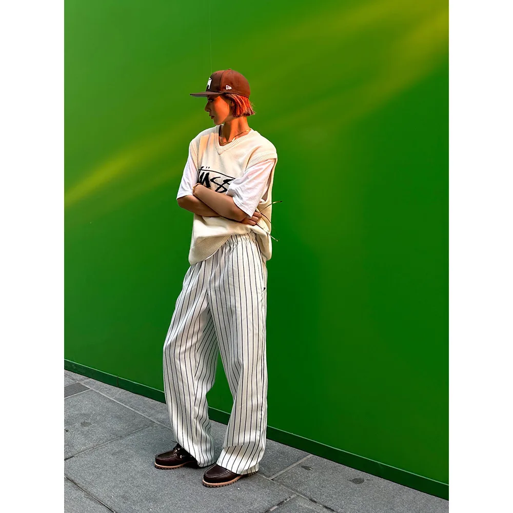 Pantaloni Casual a righe larghe da Baseball americano Unisex per tutte le stagioni di vanity Lab