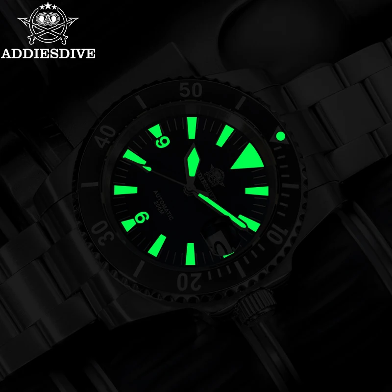 ADDIESDIVE Hot Sale Watch For Men Ceramic Bezel Sapphire Crystal 20Bar Diving C3 Super Luminous Date Automatic Mechanical Watch