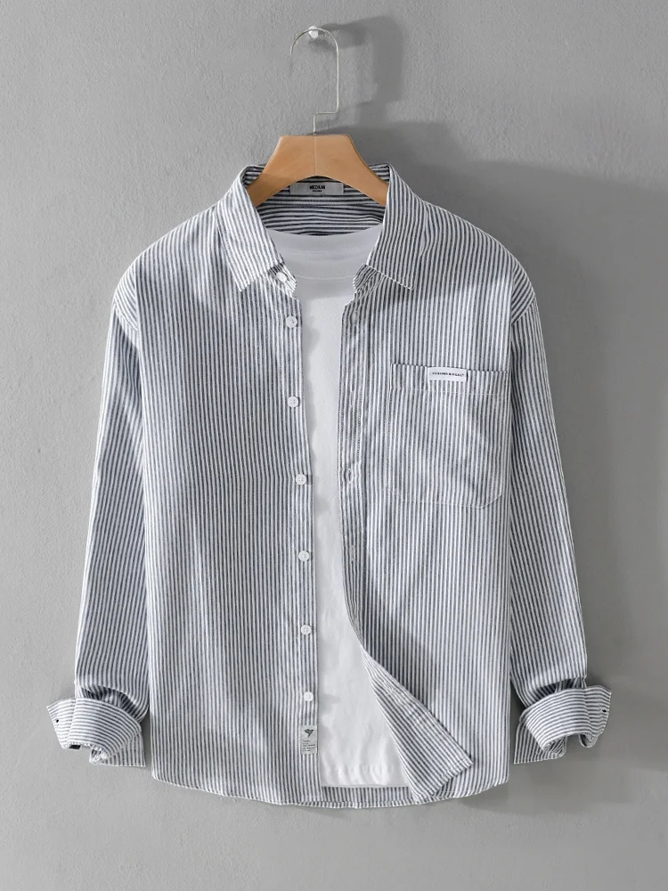 

Весенне-осенняя свободная рубашка с длинным рукавом в полоску, молодежная повседневная рубашка в японском стиле, не требующая глажки, модная мужская одежда, универсальная, художественная.