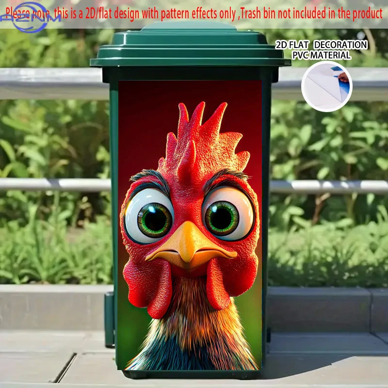 Expressive Rooster 2 Pattern Self-Adhesive Dustbin Stickers, PVC Trash Can Decorative Stickers, Wheelie Bin Stickers,  Good fo