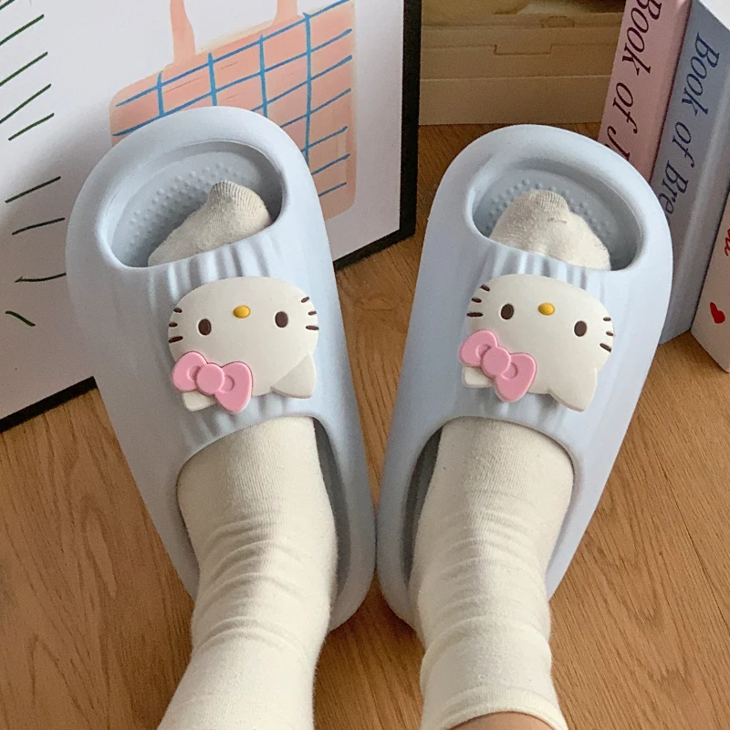 سانريو جديد مرحبا كيتي المحيط لطيف القط إيفا النعال الإناث الفتاة القلب سميكة وحيد المفروشات المنزلية عدم الانزلاق شبشب منزل #3