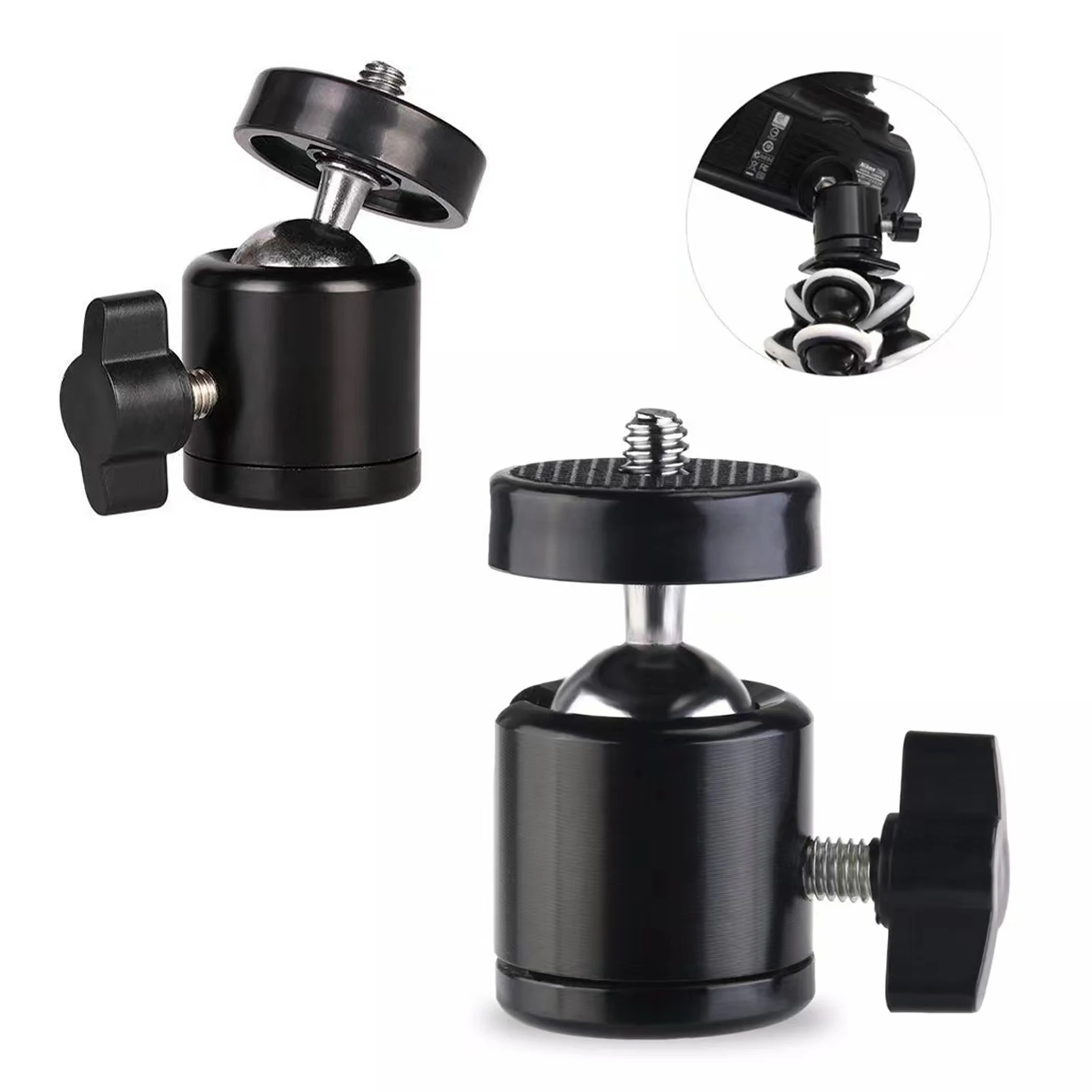 Camera Head For DSLR DV Cameras 1/4 Hot Shoe Tripod Mount Ball Adapter Cradle Ball Head with Lock LED Light Flash Bracket Holder