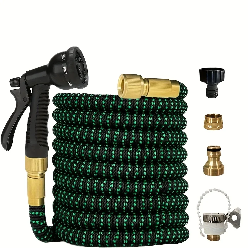 

High-pressure nozzle hose set - 3-fold retractable, European and American standard connectors, car washing and watering tool