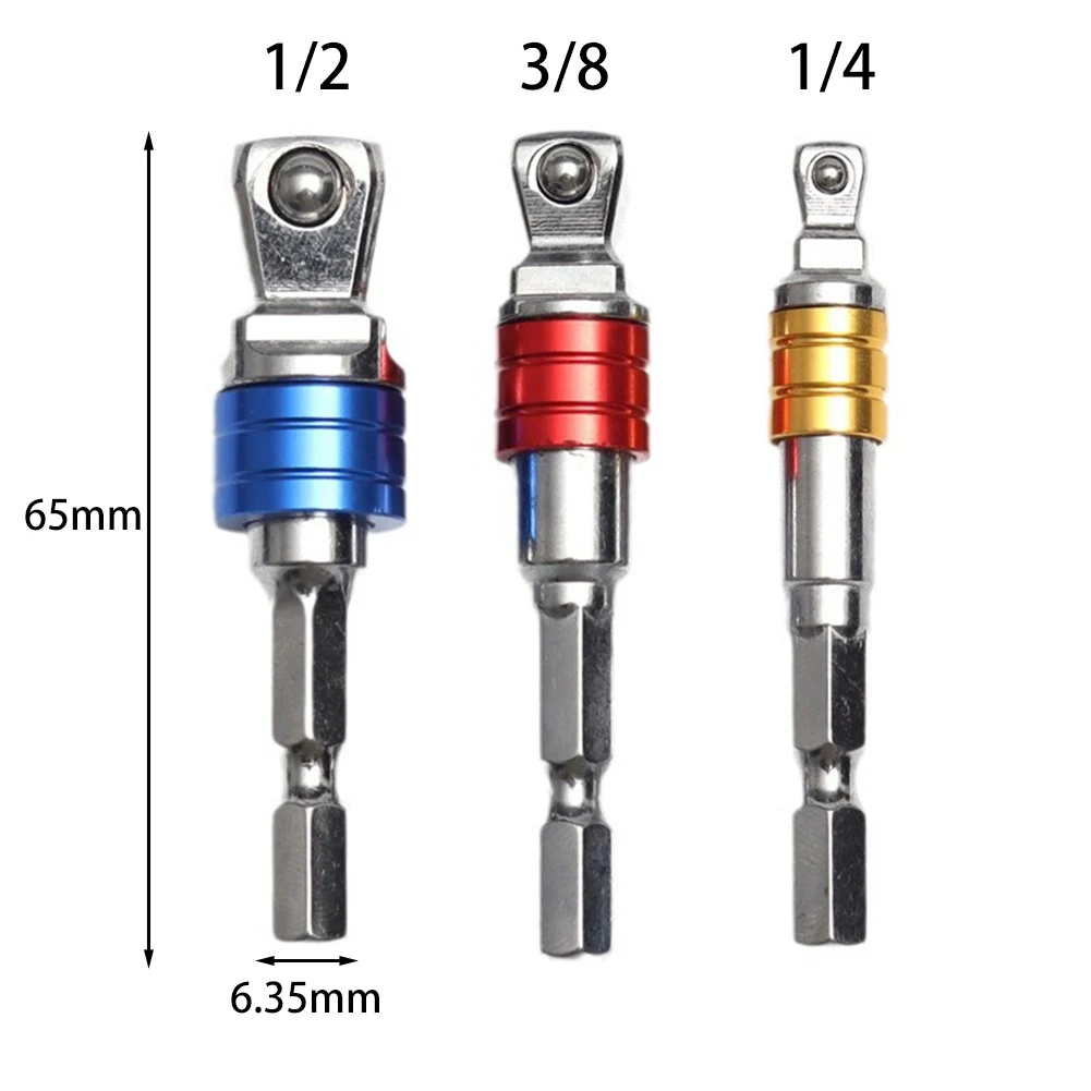

3pcs 65mm Drill Socket Adapter Driver Hex Shank Extension Bar 1/4in 3/8in 1/2in Power Tools Pneumatic Tools Accessories