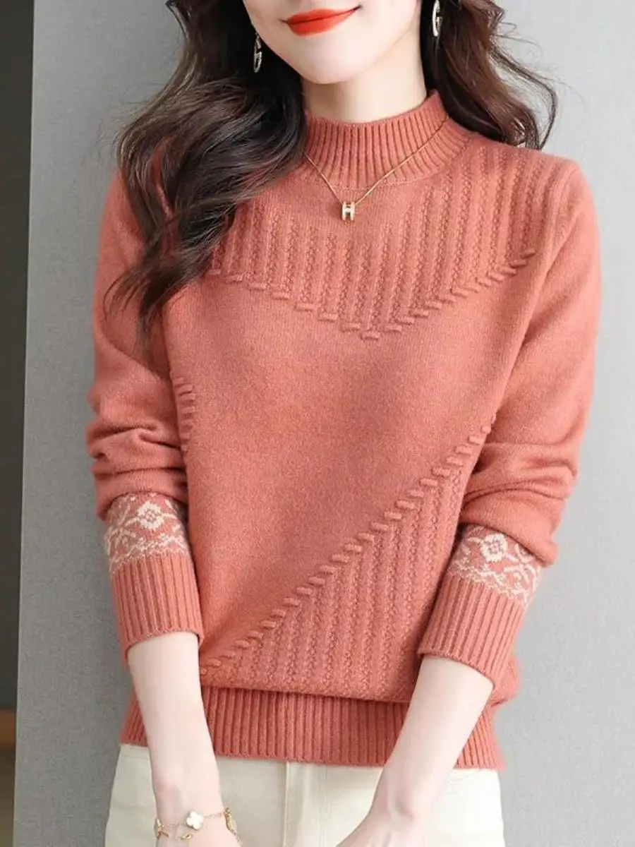 sueter-feminino-de-trico-gola-alta-cor-pura-camada-base-com-bolso-quadrado-top-moderno-de-inverno