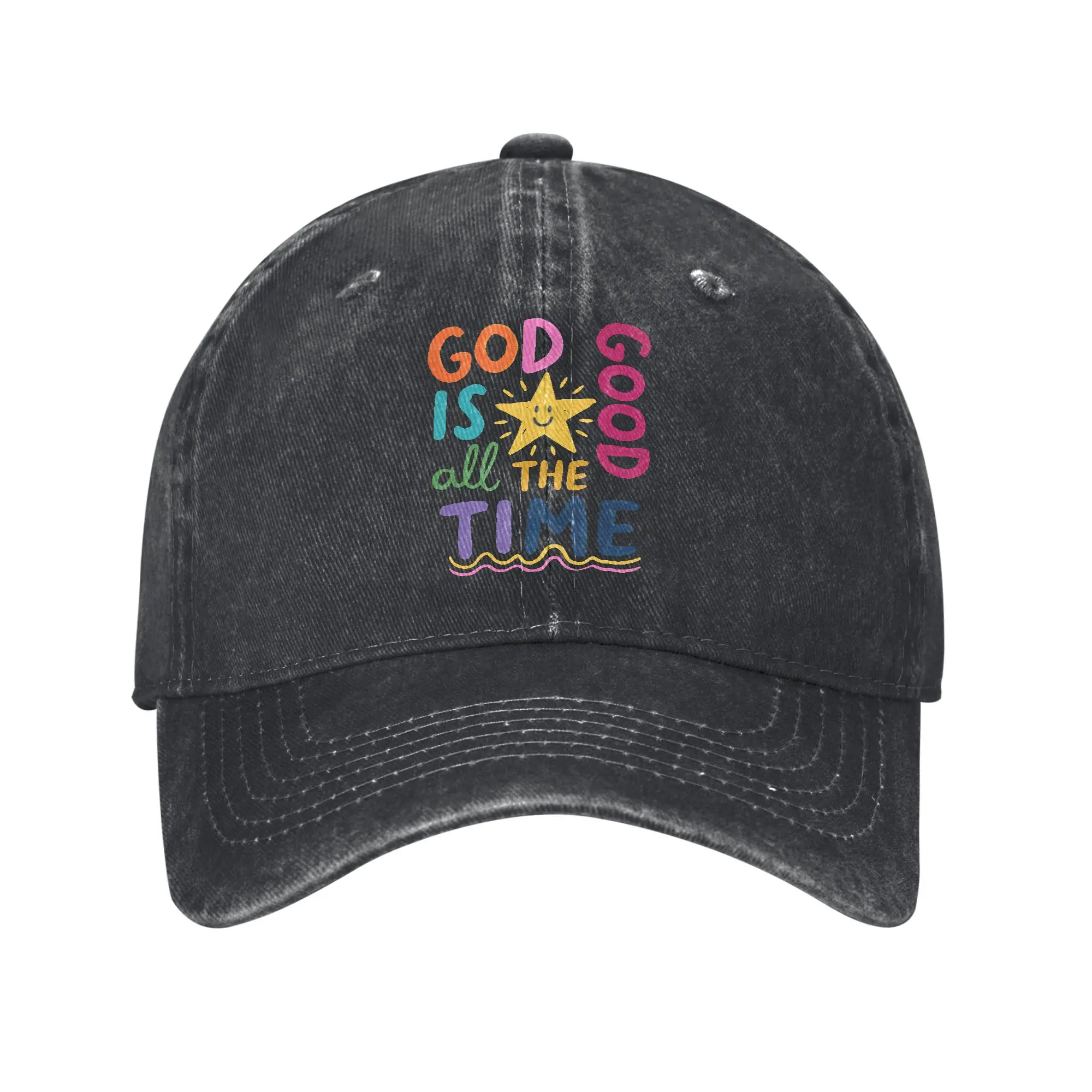 God Is Good All The Time Bible Quote Baseball Cap Distressed Denim Jesus Christian Sun Cap Men Women All Seasons Travel Soft Hat