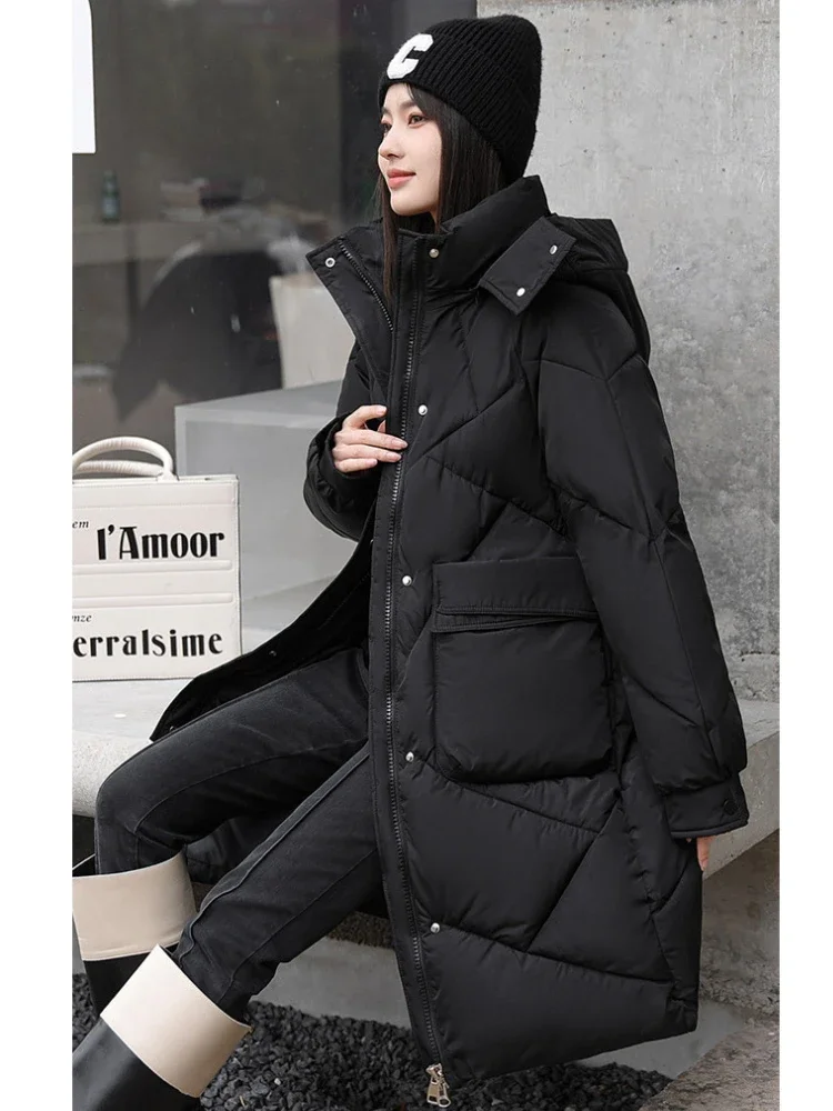 Large Size Winter Women Cold Coat Long Parkas Super Hot Coats Over-the-knee Puffer Jacket Hooded Loose Windproof Jacket Snowsuit