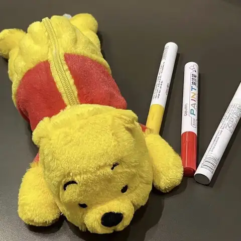 Winnie The Pooh Stitch Figures Pen Bag Cute Winnie Pooh Stationery Box Student Large Capacity Pencil Box Plush Doll Pen Bag Gift
