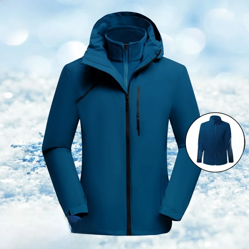 

Thiened Fce Lined Tee-in-One Detachable Men's down Jaet Waterproof Windproof Warm Stand Fit Hiking Coat for Winte...