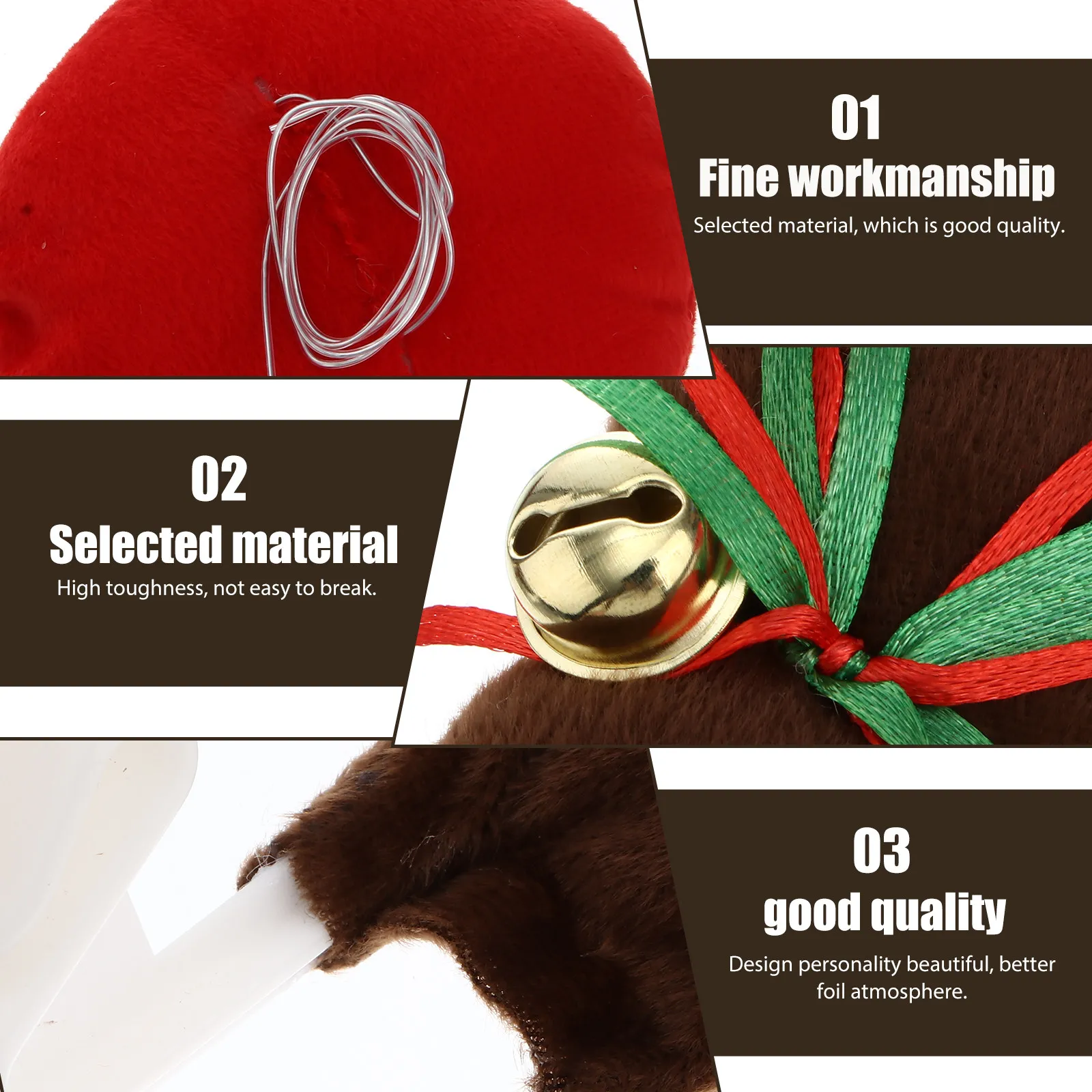 2Sets Christmas Car Antlers Decoration Premium Flannel Reindeer Antlers Nose Kit Easy Install Decor Supplies