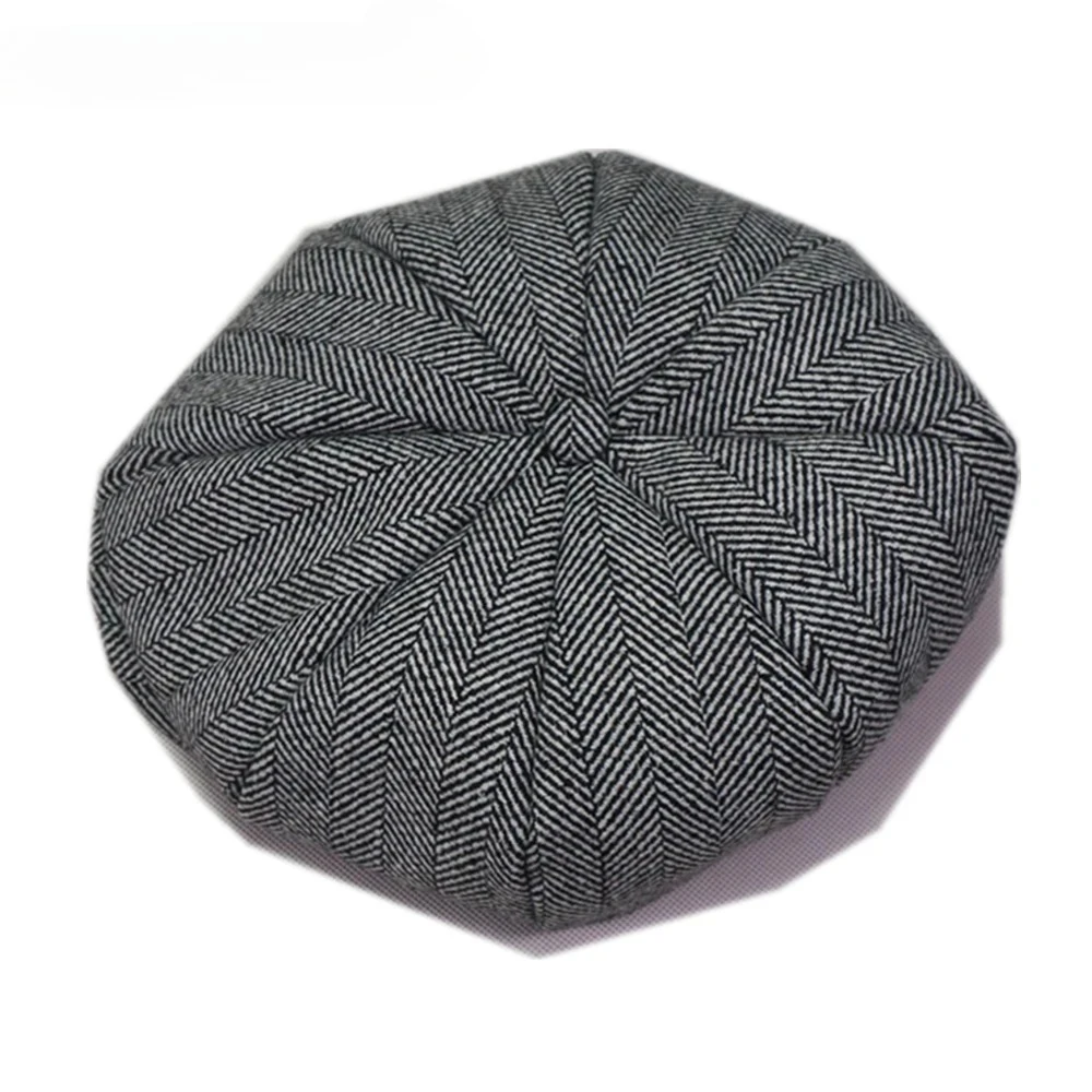 

Новая серая кепка-газетчица унисекс из шерсти, восьмиугольная, светло-серая, в британском стиле, с узором «ёлочка», мужская фуражка, брендовая плоская кепка