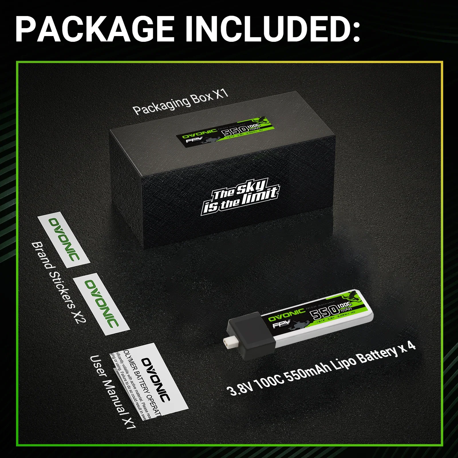 OVONIC 1S LiHV 550mAh 100C High Discharge Lipo Battery 4 Pack with BT2.0 Plug, Perfect for 75mm Tinywhoop 1S FPV Tiny Drone view 5