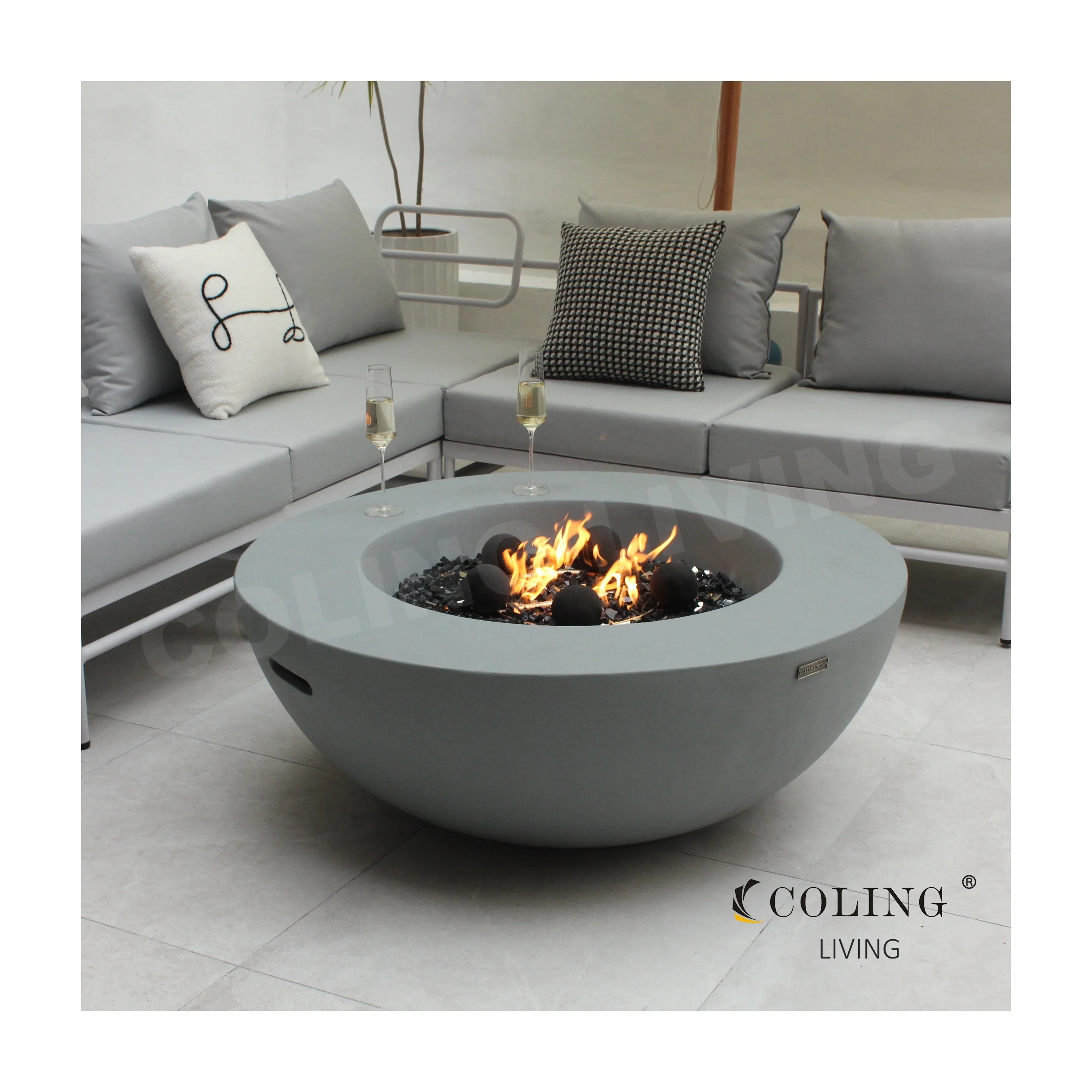 

COLG001 Hot-selling round fire table with stainless steel concrete GRC gas fire pit for patio