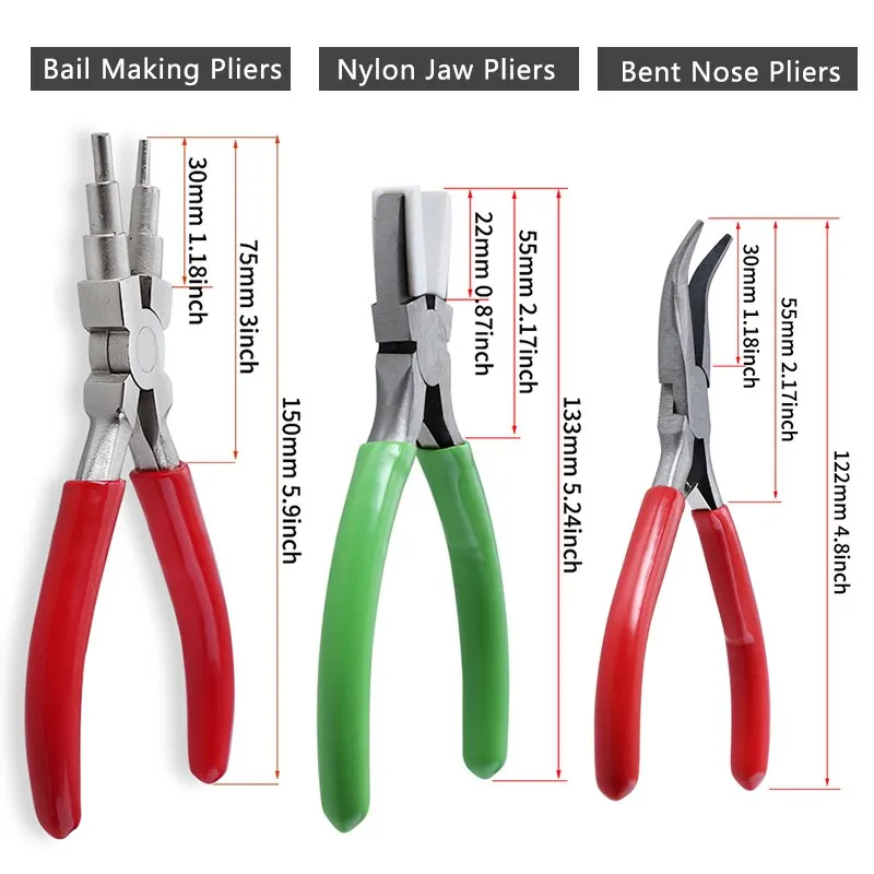 

3 Pieces Jewelry Pliers Set 6-in-1 Bail Making Pliers Nylon Nose Pliers Bent Nose Pliers for Jewelry Making DIY Crafts Tool
