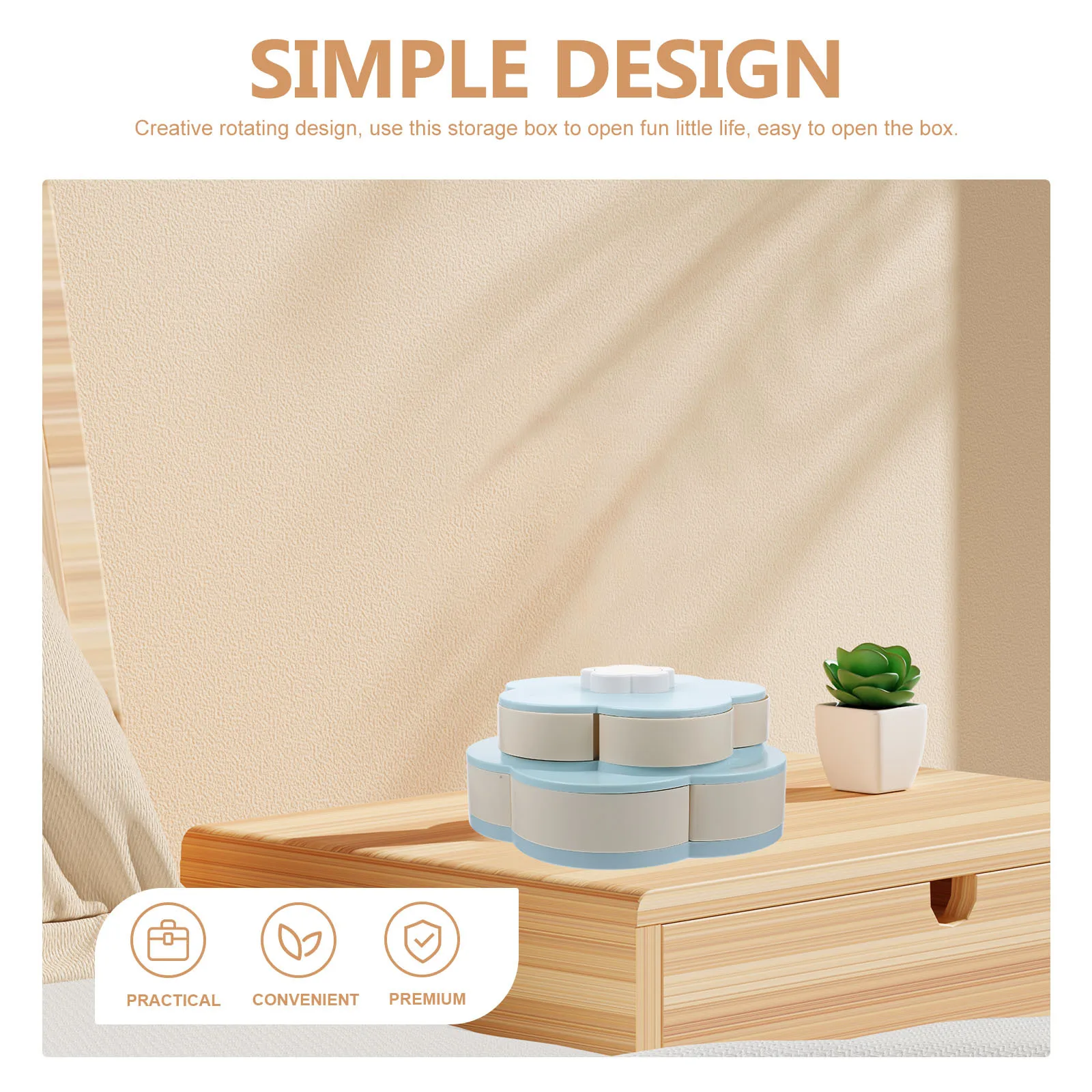 

1 pc Rotating Petal Snack Tray Double Layer Food Storage Container With Phone Holder Compartment Candy Box Flower Design Pp Case