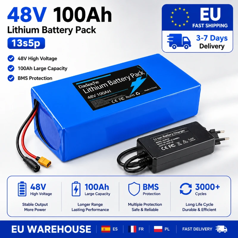 48V 10000mAh Lithium-Akku 13S5P 18650 Zellen mit integriertem BMS, wiederaufladbares Netzteil für Elektroroller, Mountainbike, E-Bike, 500W 750W 1000W Motor
