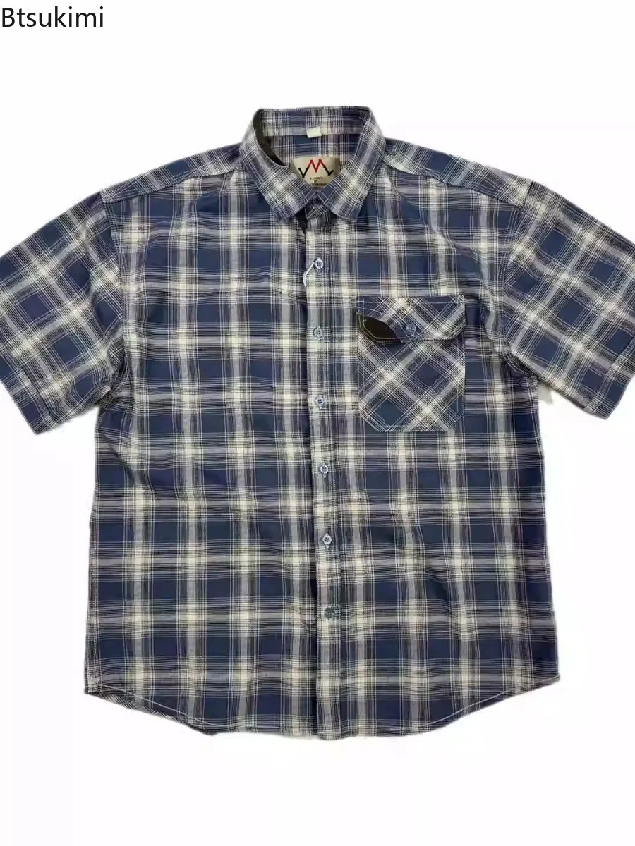 

Summer New Japanese Retro Short-Sleeve Plaid Patchwork Shirt Men's Fashion 100% Cotton Loose Comfort Casual Versatile Blouses
