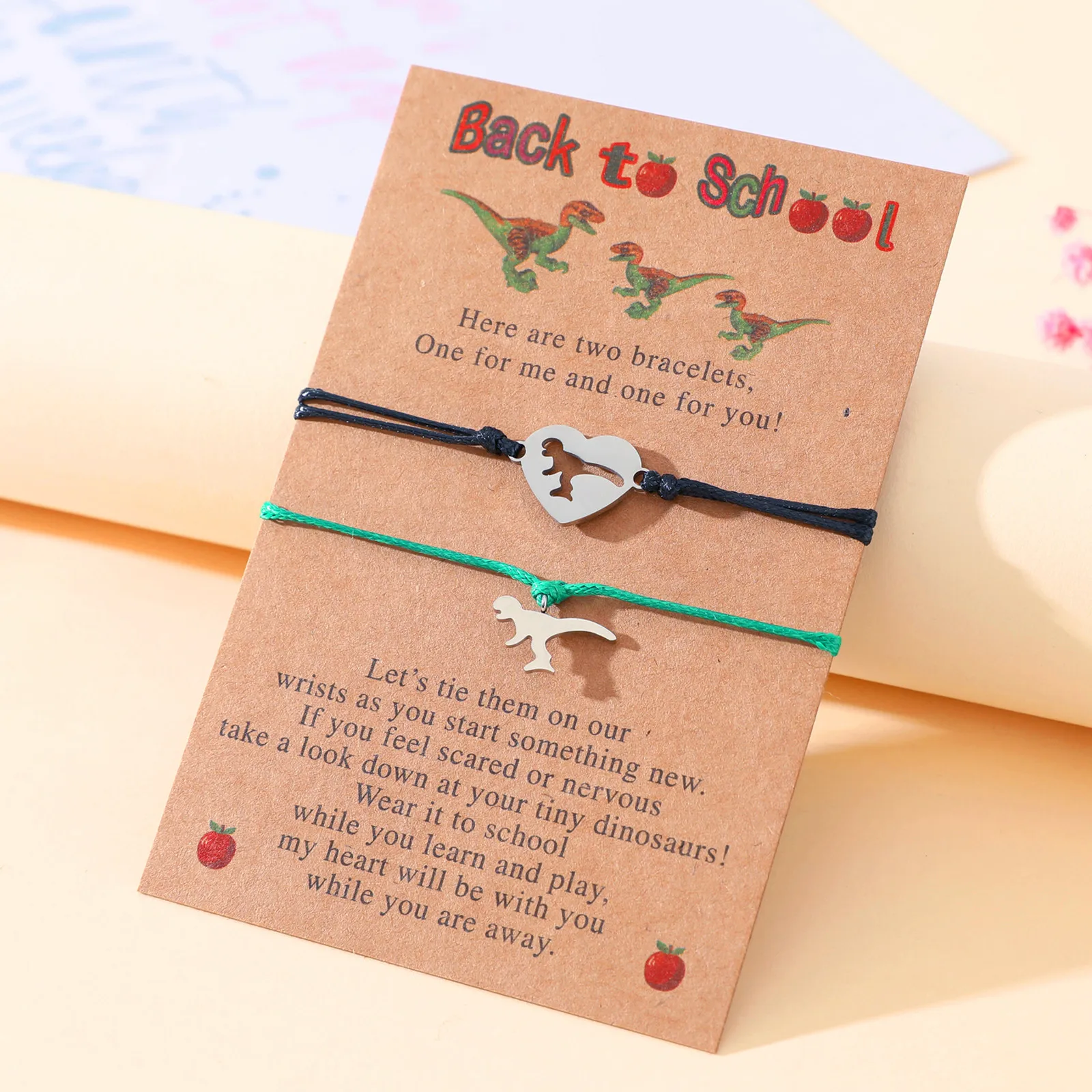 Back to School Bracelet Mother Son Dinosaur Bracelets for Mom and Son First Day of School Gifts for Mother Dad Son Boys Girls