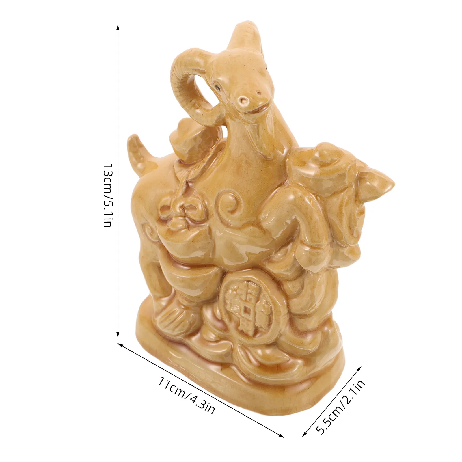 San Cai Style 2027 Goat Zodiac Statue Ceramic Ornament with Wealth Authentic Chinese Artistic Feng Shui Desktop