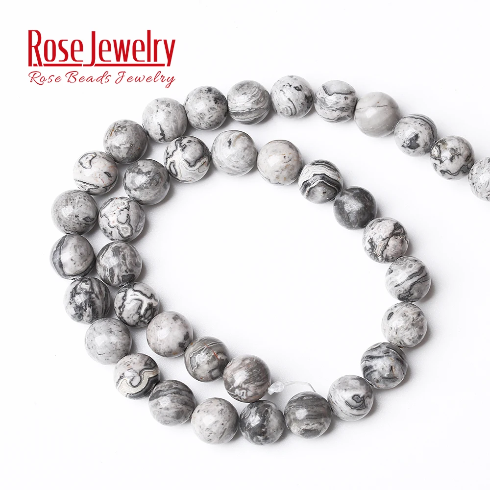Factory Price Natural Stone Gray Picasso Map Jaspers Round Beads 16\