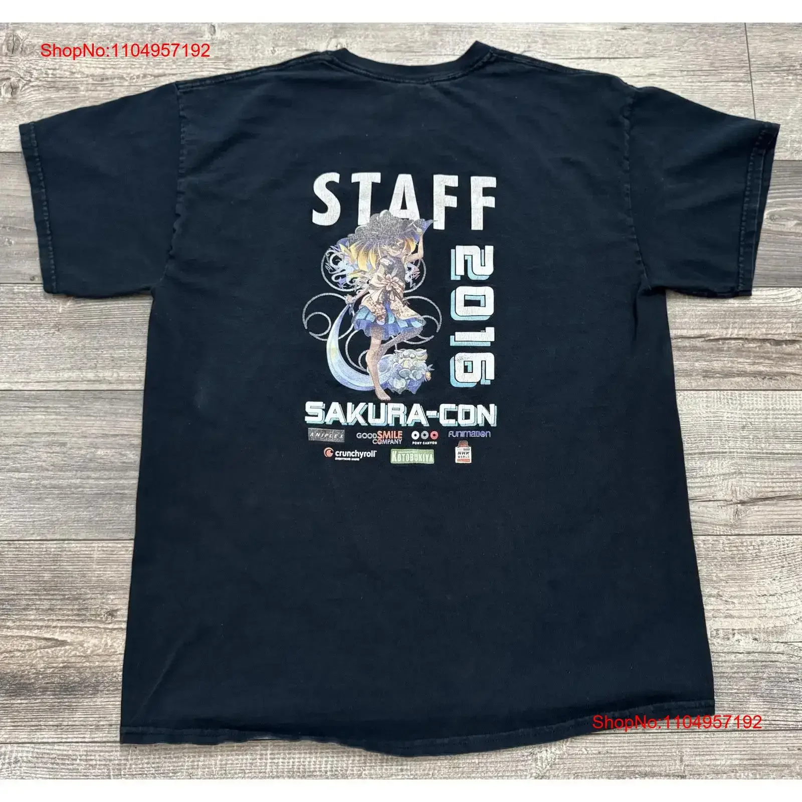 

Сакура Кон 2016, футболка для персонала, мужская, большая, северо-западная, аниме, конвенция, черная, винтажная, стираная уличная одежда, дышащая мода