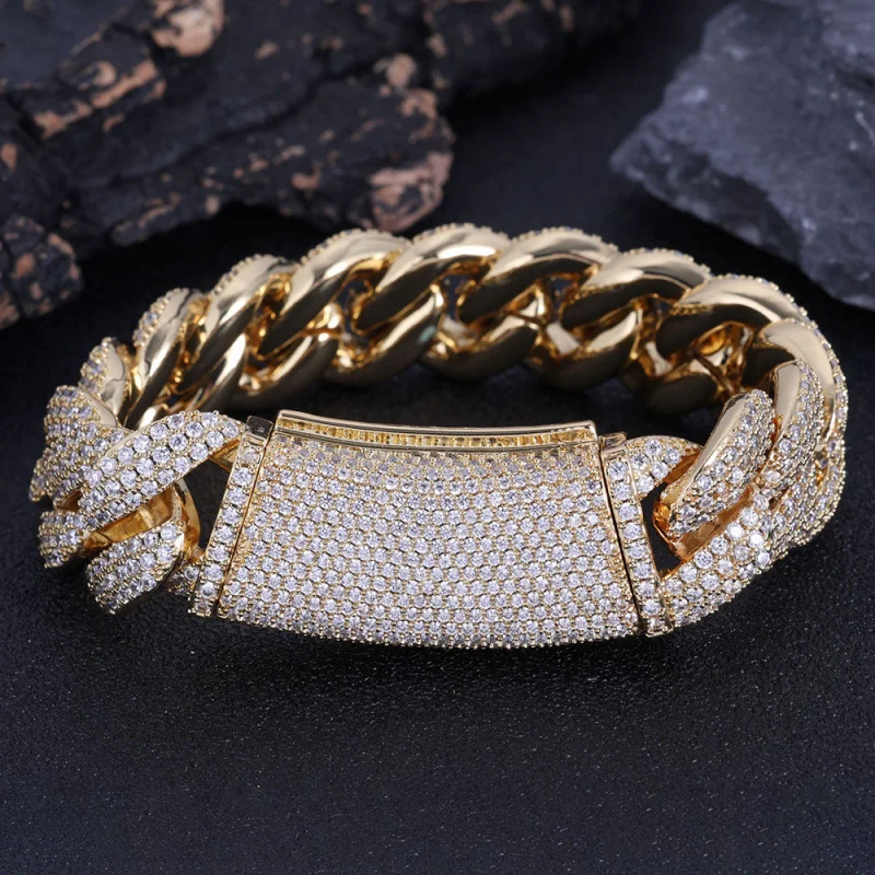 

European hip hop18mmThree-Row Drill Bubble Cuban Link Chain Ornament High-Grade Zircon Men's Bracelet