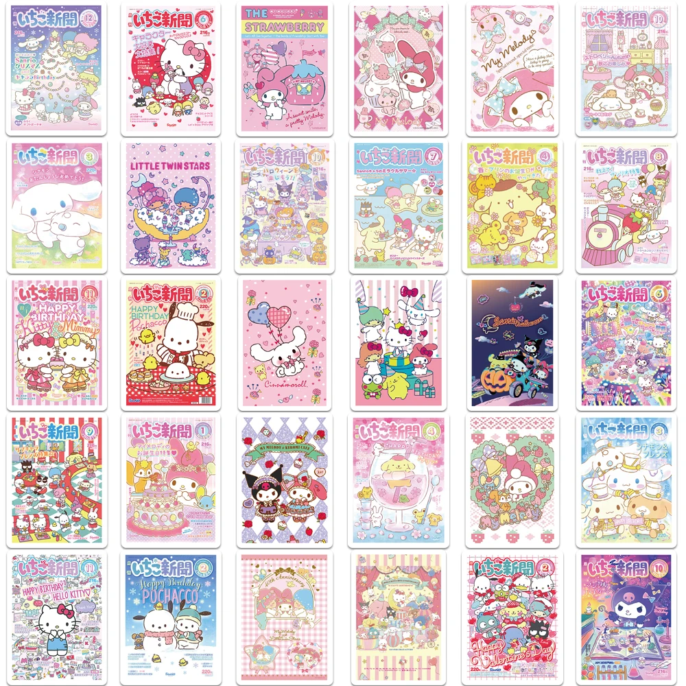 65pcs Sanrio Hello Kitty Mix Stickers Anime Scrapbook decalcomania Cartoon Movie Laptop Phone Decoration Kawaii Sticker Kids Girl Toy