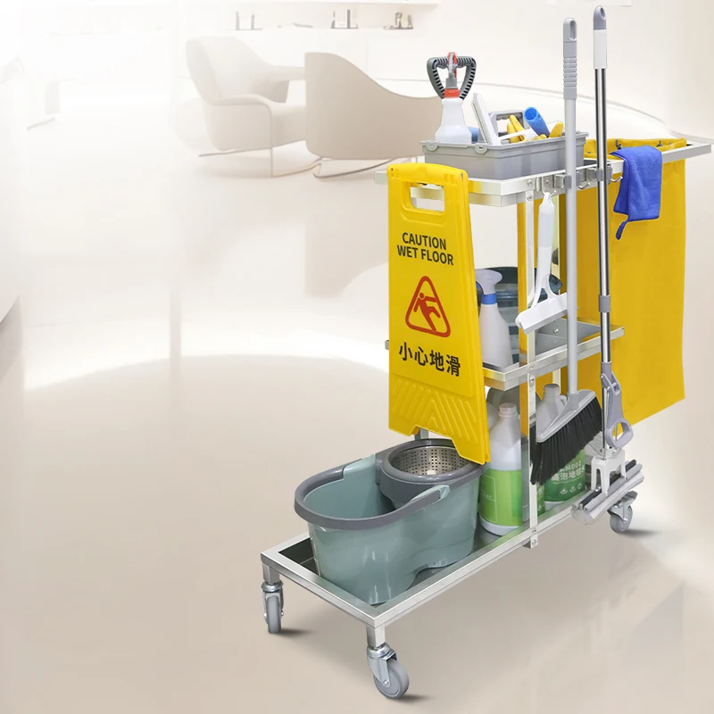 

Многофункциональная тележка из нержавеющей стали для уборки в отелях, больницах и на объектах, тележка для клининговых услуг
