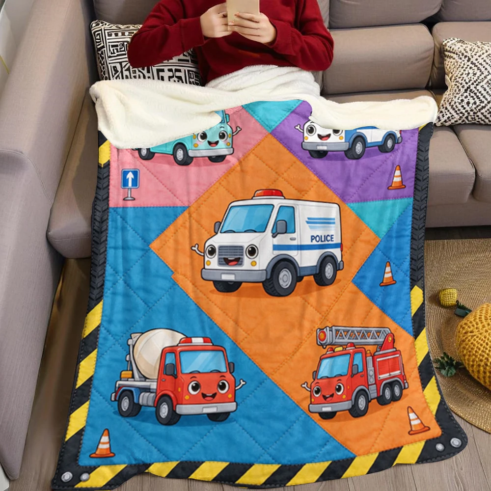 Ice Police Ambulance Grid Flannel Blanket Perfect for Sofa Office Bed Travel Sleep Read Relax Camping Four Season Use