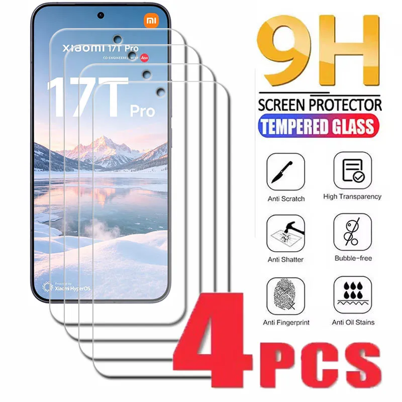 1/4 قطع من الزجاج المقوى لشاومي 17T Pro، فيلم حماية لشاومي 17T Pro وشاومي 17T و17tPro، غطاء حماية للشاشة.