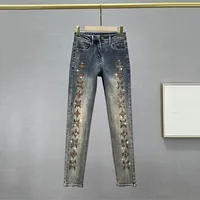 New Embroidered Jeans Pants Women's High Waist Slim Hot Drilling Pencil Pants Ladies Casual Elegant Denim Pants Trousers Female