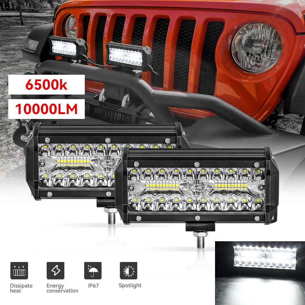 

2pcs 7 inch 120W LED Light Bar Work Lamp 12V 24V Offroad Spot Flood Combo Beam Headlight For SUV ATV 4x4 Tractor Boat Truck