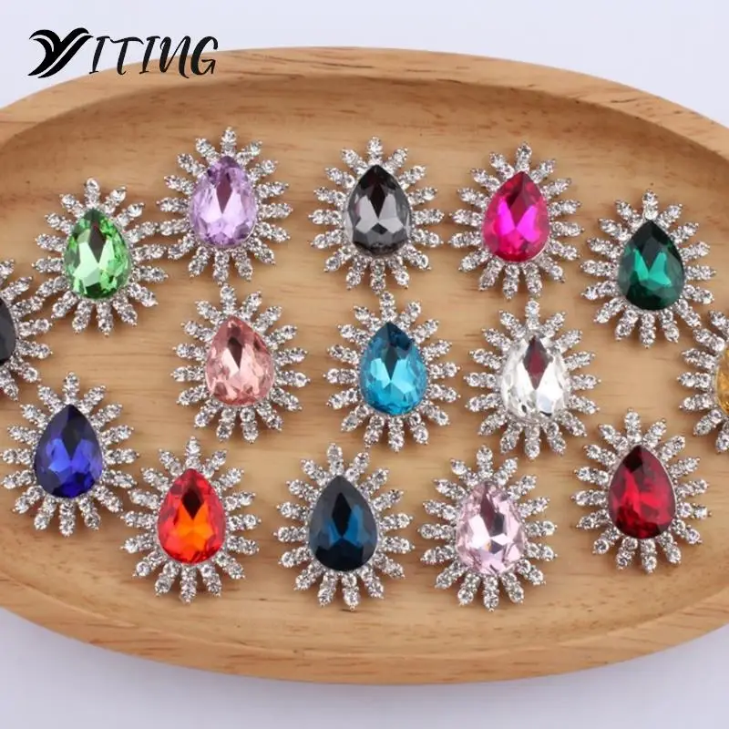 

27*32MM Silver Metal Needlework Rhinestone Embellishment Hair Accessories Diy Flat back Brooch Jewelry Accessories