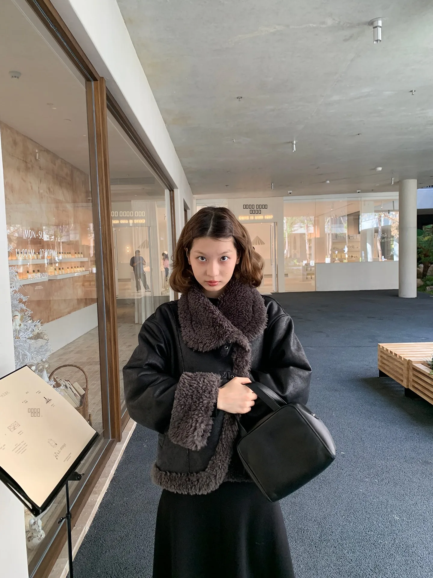 

KERNEL COSMOS Harrington Winter Ci Irregular Lamb Fur Collar Trench Coat Women's Street Sle Long Sve Leather Jaet