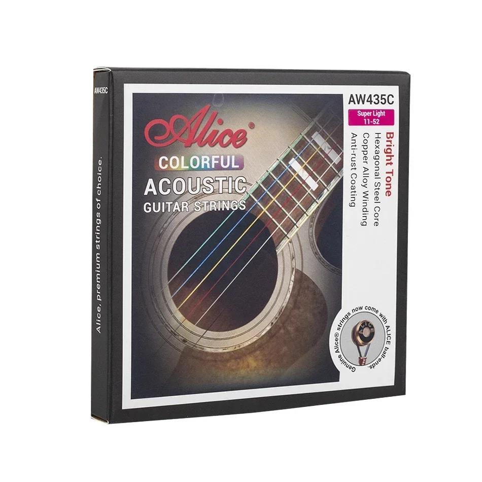 

Alice AW435C Colorful Acoustic Guitar Strings Hexagonal Steel Core Copper Alloy Winding Anti-rust Coating Guitar Accessories